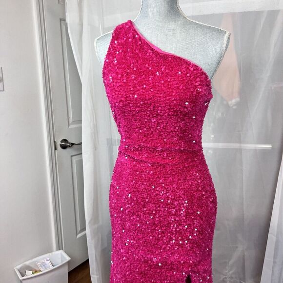 Zapaka hot barbie pink sequin prom dress formal one shoulder strappy back MD - Picture 4 of 12